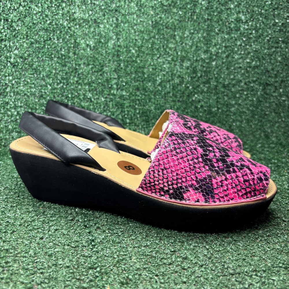 NEW Kenneth Cole Reaction Snakeskin Slingback Platform Wedge Pink Sandal Women 8